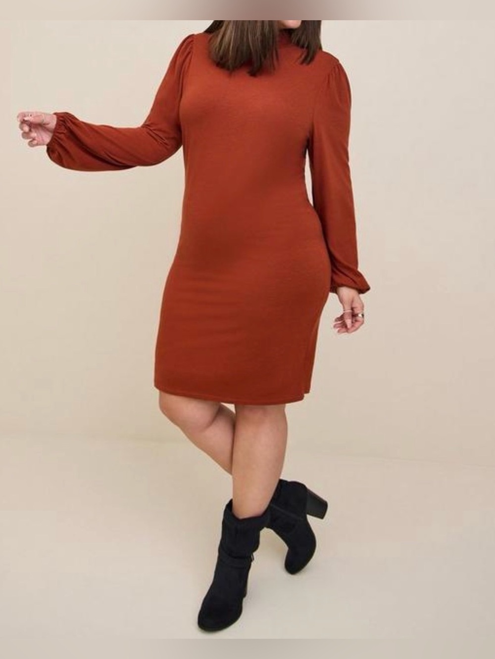 Torrid 4X Rust Mini Jersey Blouson Sleeve Bodycon Dress